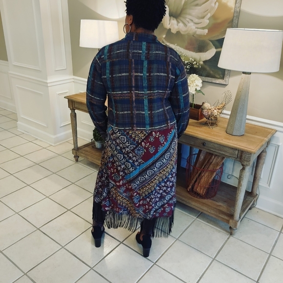 ODDY Multicolor Plaid and Paisley Maxi Dress Boho Patchwork Fringe Midi Dress - Picture 2 of 4